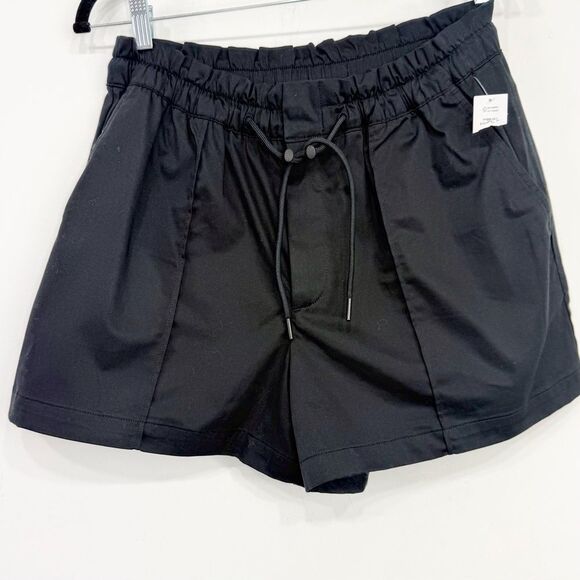 GAP Black Elastic Ruffle Waist Wide Leg High Waisted Cotton Shorts NEW - Picture 1 of 16